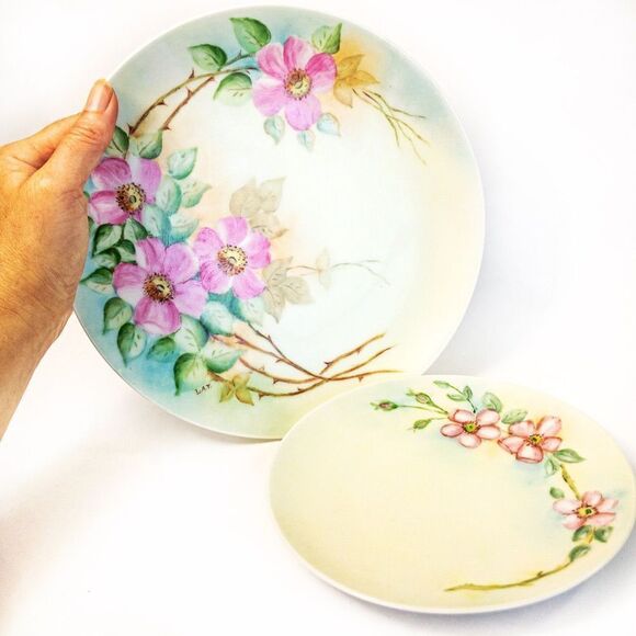 Antique Thomas Sevres Bavaria Hand Painted Signed Pink Dogwood Floral Plate - Picture 11 of 13